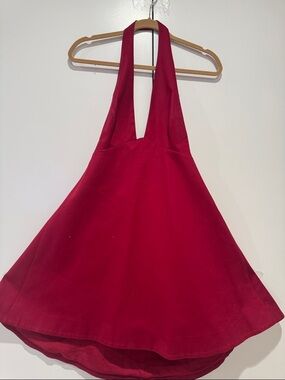 HALSTON Crimson Red/Halter Flared Mini Dress